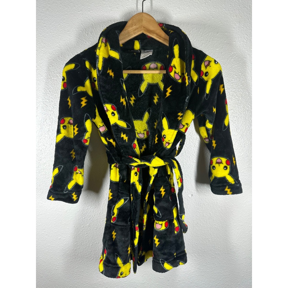 Pokemon‎ Robe Kids 8 Black Pikachu All Over Print Fleece Bathrobe PK259BRDWM